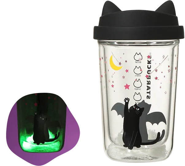 ハロウィン2026 ダブルウォール耐熱グラス カップキャット グローインザダーク355ml