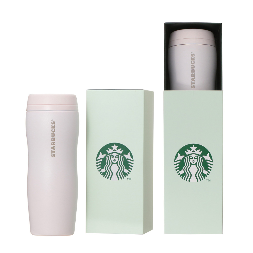ギフトボックス入りカーヴドステンレスボトルピンクベージュ355ml