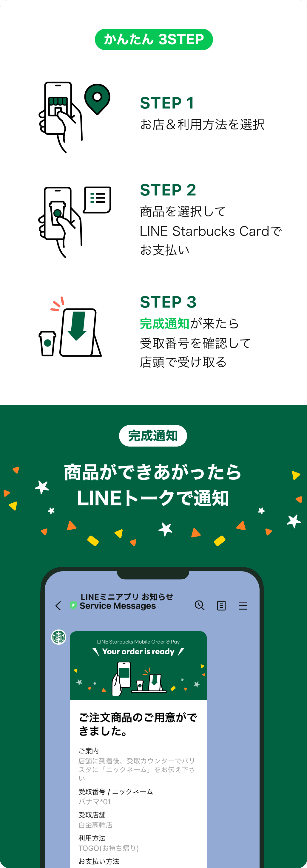 商品のPick Up TO GO（お持ち帰り）や店内飲食の場合