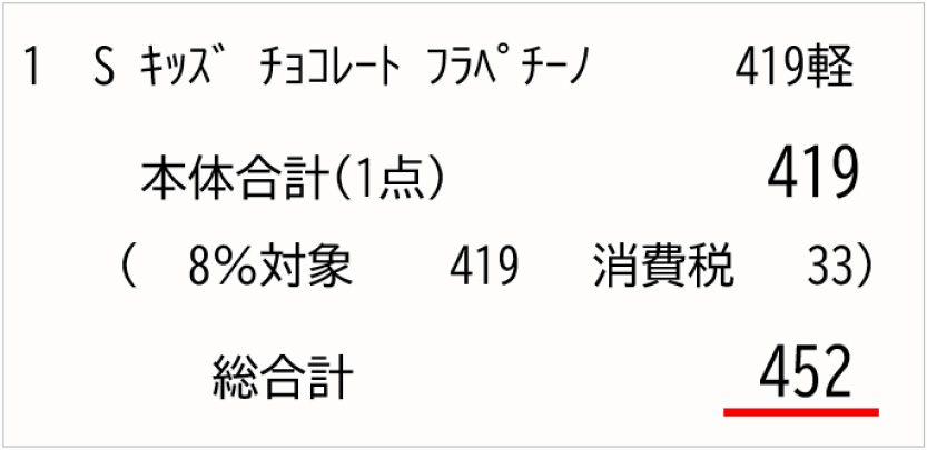 452 円（持ち帰り税込）
