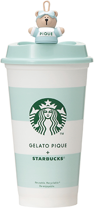 gelato pique ボーダー リユーザブルカップ ミントグリーン 473ml+ベアリスタキャップ