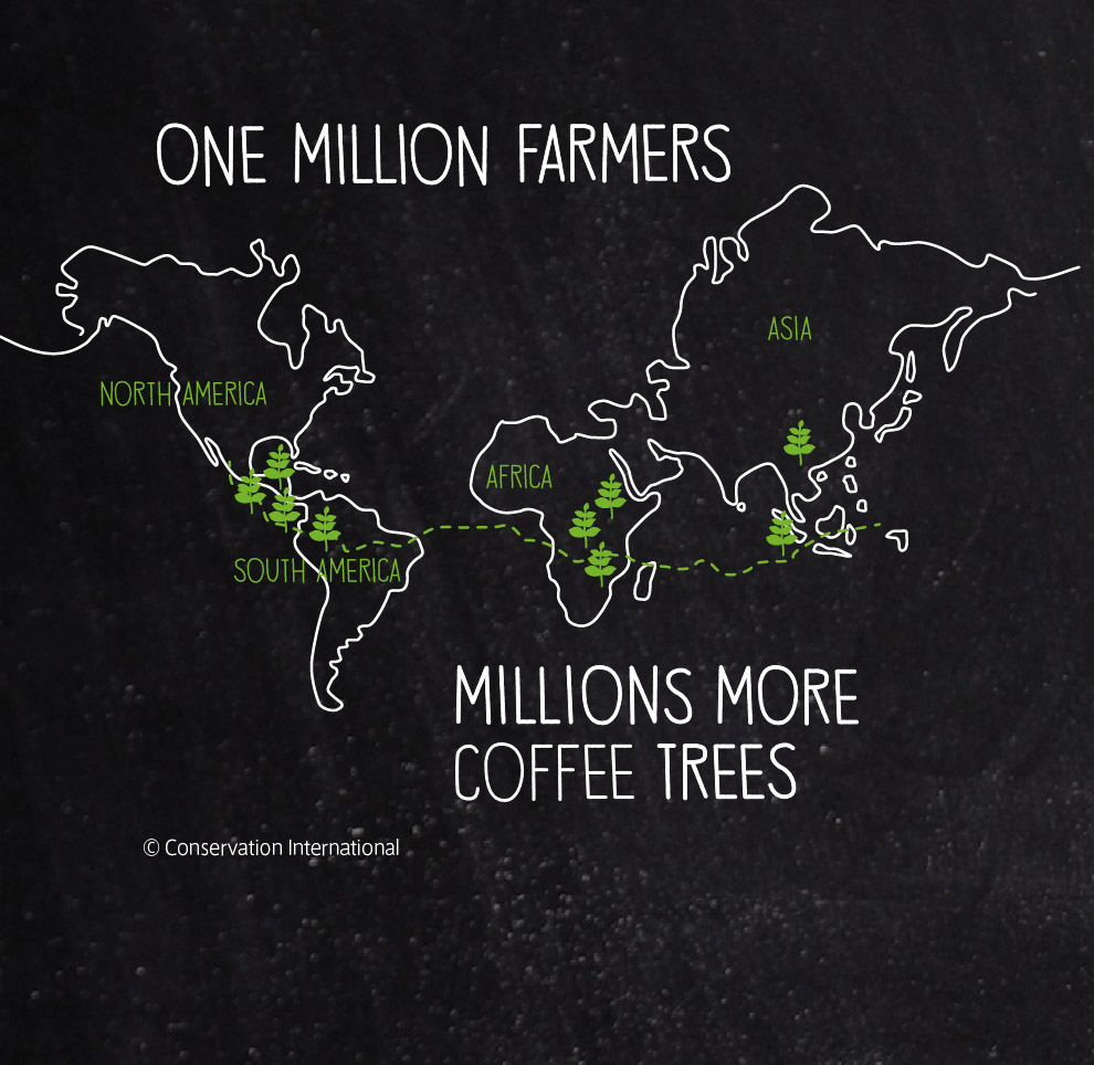 ONE MILLION FARMERS NORTH AMERICA SOUTH AMERICA AFRICA ASIA MILLIONS MORE COFFEE TREES ©Conservation International